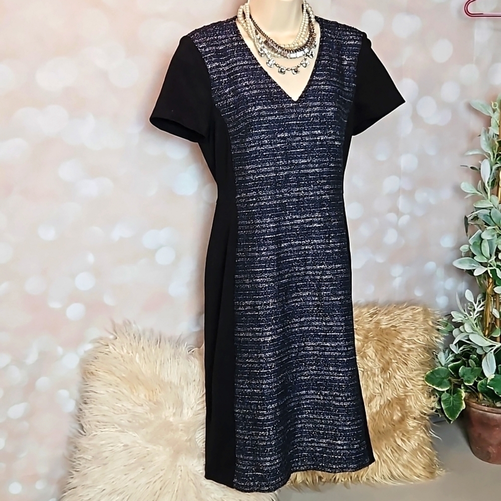 Ava | Blue and Black Boucle Fitted Dress